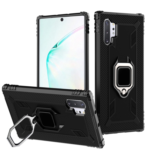 

For Galaxy Note 10+ Carbon Fiber Protective Case with 360 Degree Rotating Ring Holder(Black)