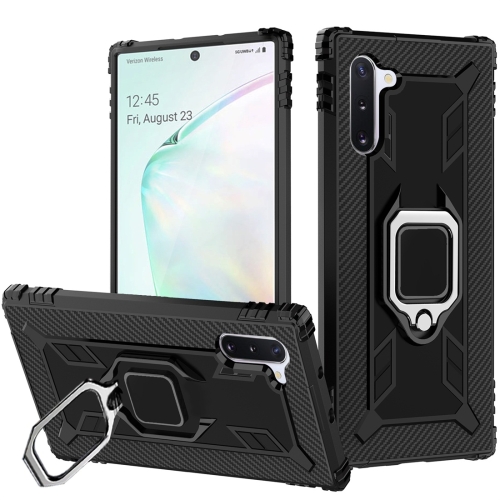 

For Galaxy Note 10 Carbon Fiber Protective Case with 360 Degree Rotating Ring Holder(Black)