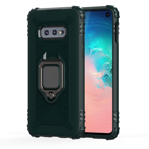 

For Galaxy S10e Carbon Fiber Protective Case with 360 Degree Rotating Ring Holder(Green)