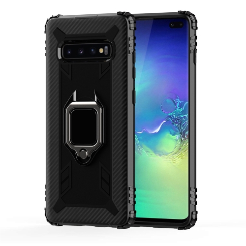 

For Galaxy S10+ Carbon Fiber Protective Case with 360 Degree Rotating Ring Holder(Black)