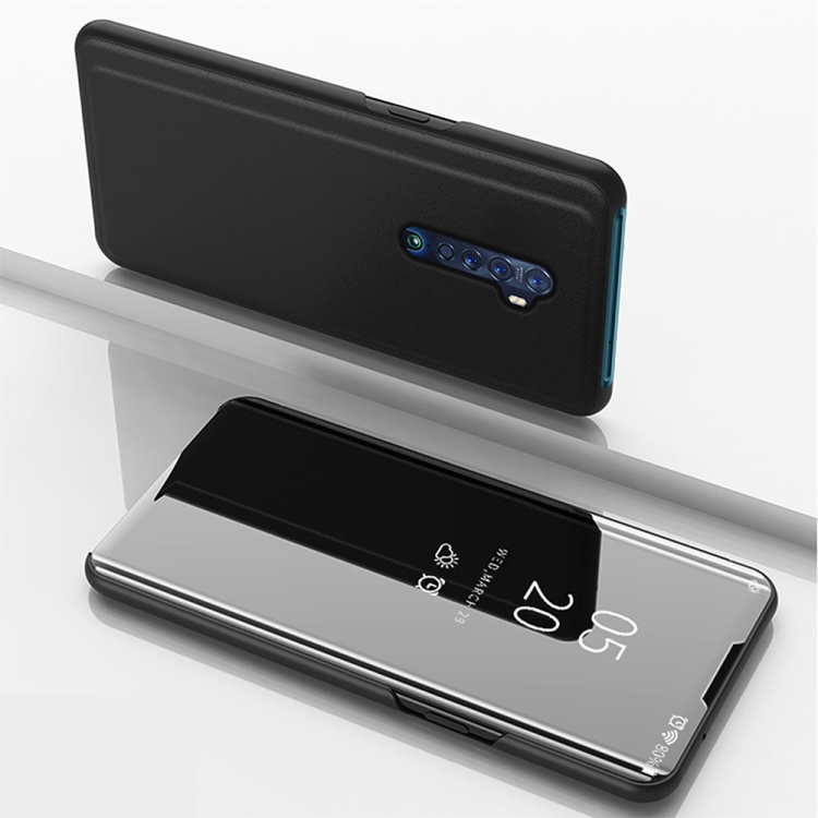 

For OPPO Reno2 / Reno2 F Plated Mirror Horizontal Flip Leather Case with Holder(Black)