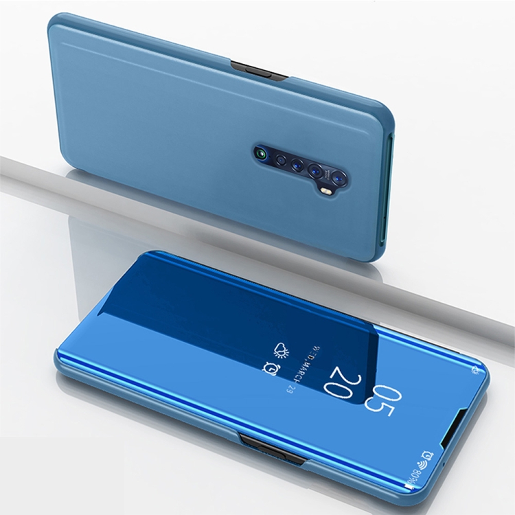 

For OPPO Reno2 / Reno2 F Plated Mirror Horizontal Flip Leather Case with Holder(Blue)