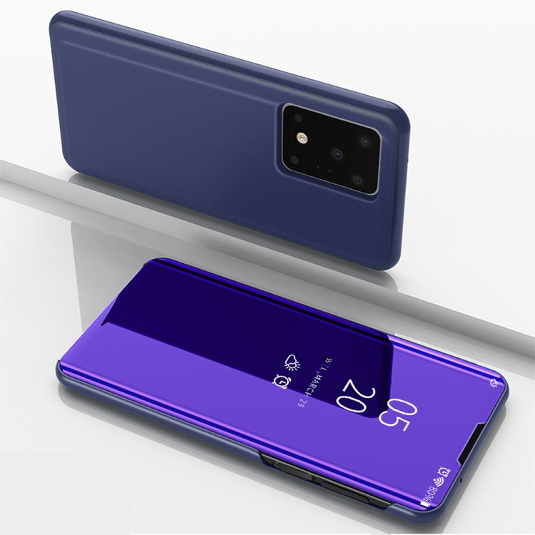 

For Galaxy S20 Ultra Plated Mirror Horizontal Flip Leather Case with Holder(Purple Blue)