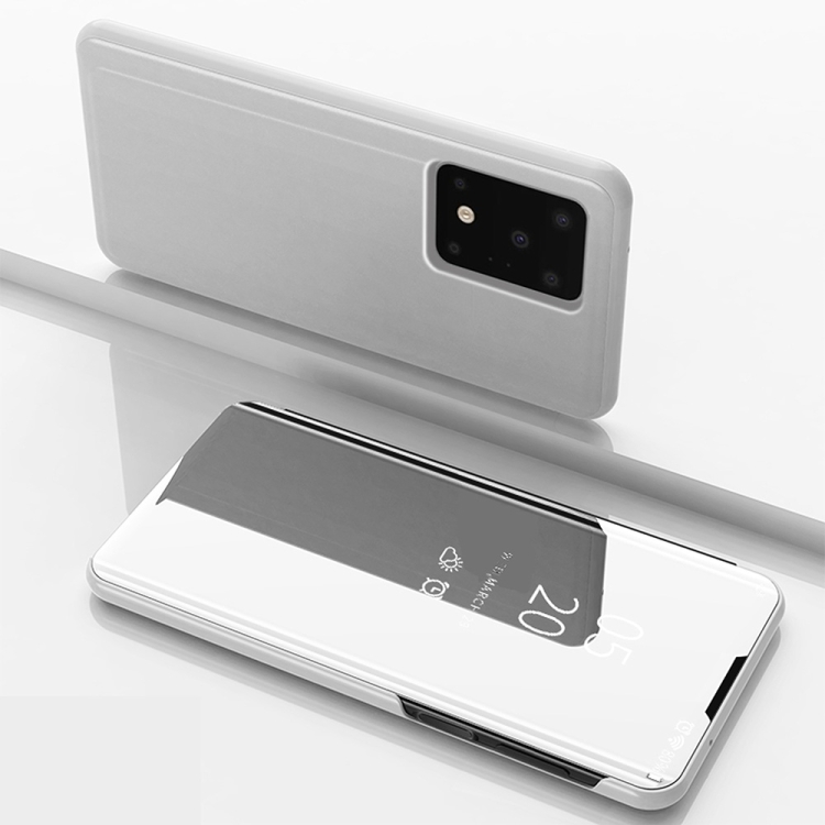 

For Galaxy S20 Ultra Plated Mirror Horizontal Flip Leather Case with Holder(Silver)