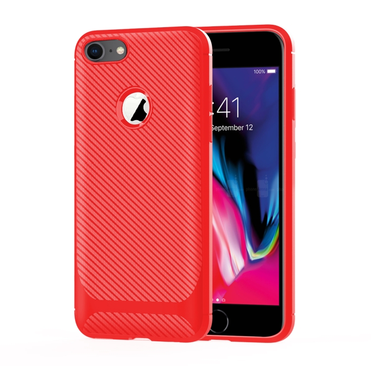 

For iPhone SE 2020 & 8 & 7 Carbon Fiber Texture Shockproof TPU Protective Case(Red)