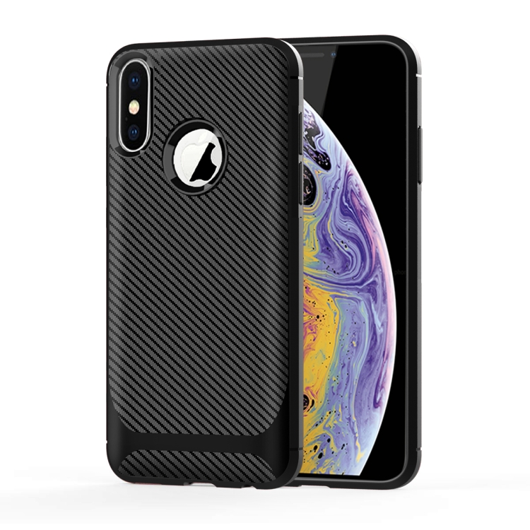 

For iPhone XS Max Carbon Fiber Texture Shockproof TPU Protective Case(Black)