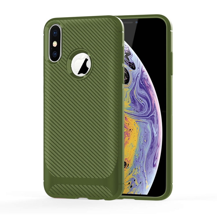 

For iPhone XS Max Carbon Fiber Texture Shockproof TPU Protective Case(Green)