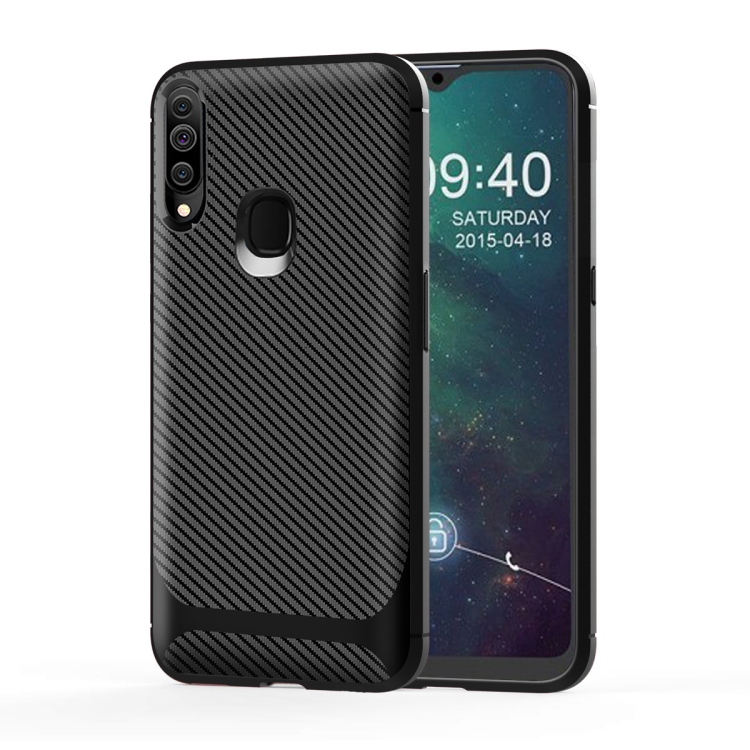 

For Galaxy A20s Carbon Fiber Texture Shockproof TPU Protective Case(Black)