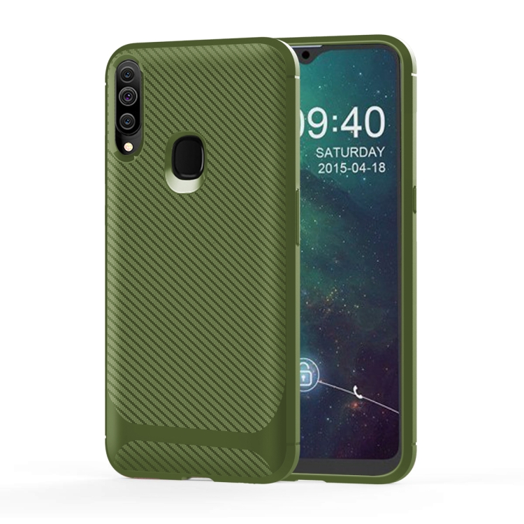 

For Galaxy A20s Carbon Fiber Texture Shockproof TPU Protective Case(Green)