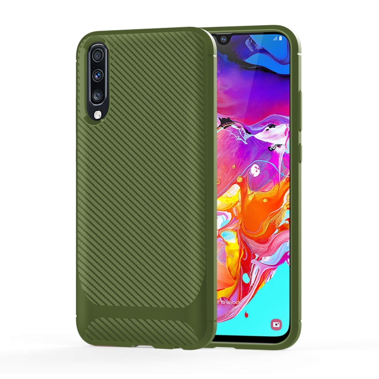 

For Galaxy A70 Carbon Fiber Texture Shockproof TPU Protective Case(Green)