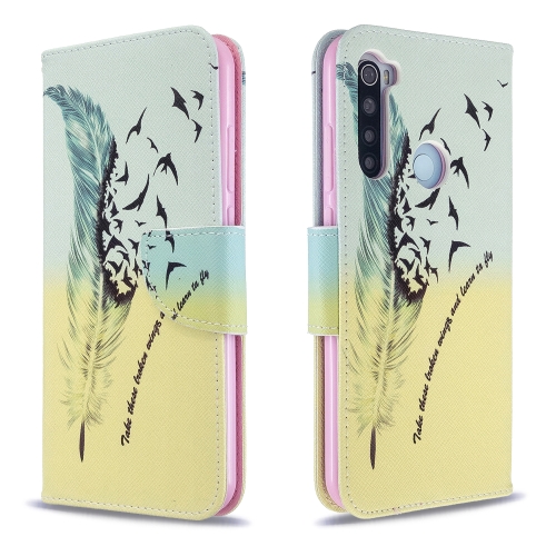 

For Xiaomi Redmi 8T Colored Drawing Pattern Horizontal Flip Leather Case with Holder & Card Slots & Wallet(Feather)