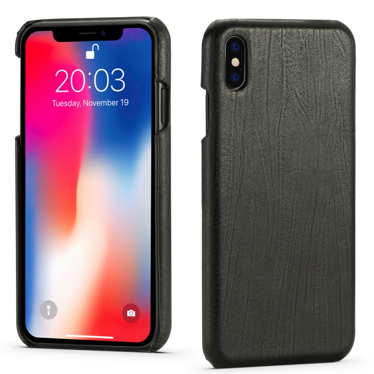 

For iPhone XS Max Retro Wood Texture PU + PC Protective Case(Black)