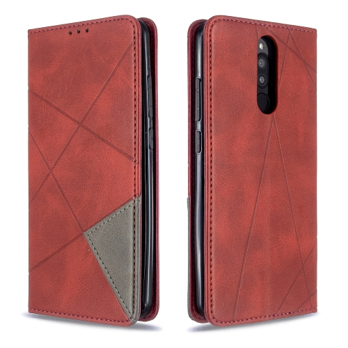 

For Xiaomi Redmi 8 Rhombus Texture Horizontal Flip Magnetic Leather Case with Holder & Card Slots(Red)