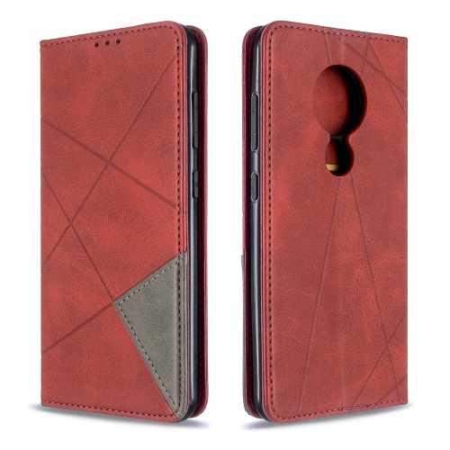 

For Nokia 6.2 / 7.2 Rhombus Texture Horizontal Flip Magnetic Leather Case with Holder & Card Slots(Red)