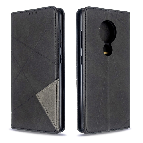 

For Nokia 6.2 / 7.2 Rhombus Texture Horizontal Flip Magnetic Leather Case with Holder & Card Slots(Black)