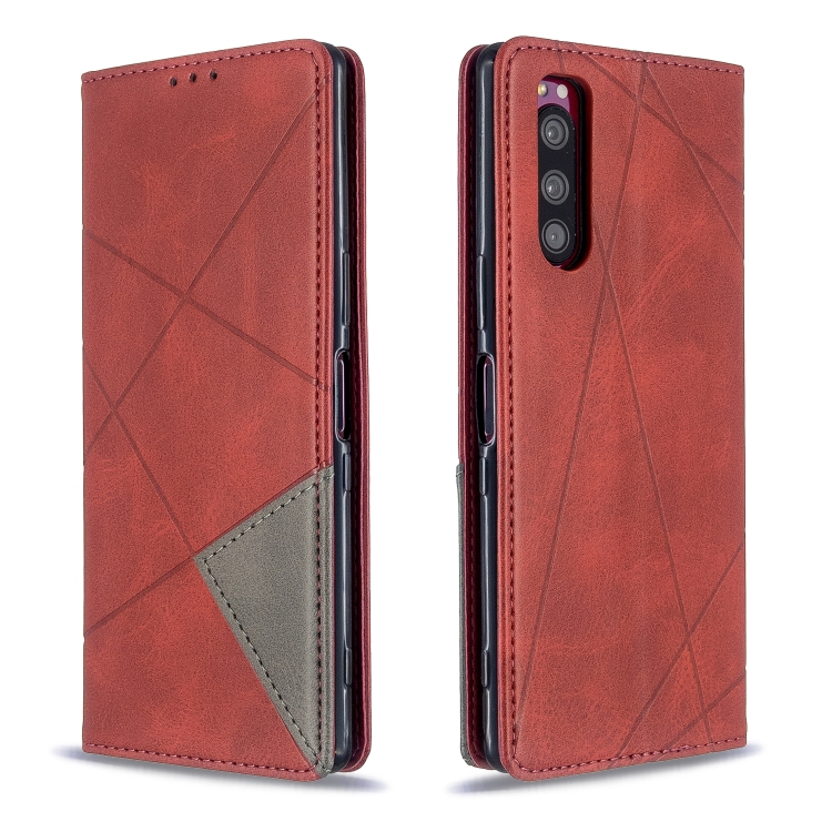 

For Sony Xperia 5 / XZ5 Rhombus Texture Horizontal Flip Magnetic Leather Case with Holder & Card Slots(Red)