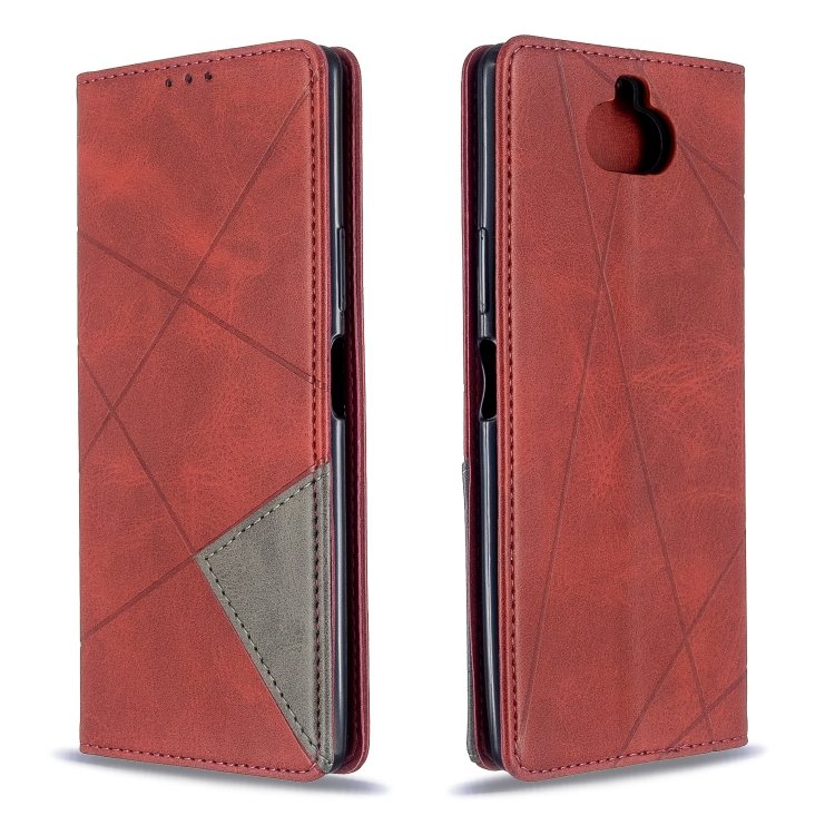 

For Sony Xperia 8 Rhombus Texture Horizontal Flip Magnetic Leather Case with Holder & Card Slots(Red)