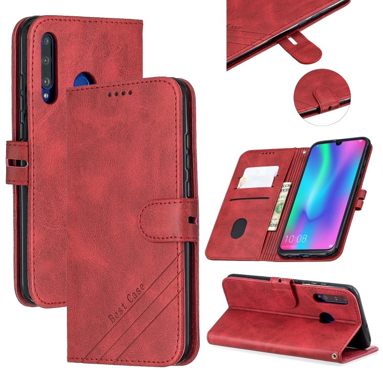 

For Huawei Honor 10 Lite Stitching Style 2-Color Cow Texture Horizontal Flip PU Leather Case with Holder & Card Slot & Lanyard(Red)