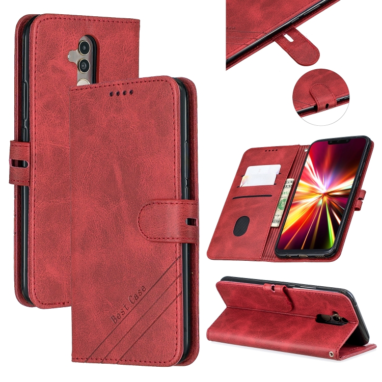 

For Huawei Mate 20 Lite Stitching Style 2-Color Cow Texture Horizontal Flip PU Leather Case with Holder & Card Slot & Lanyard(Red)
