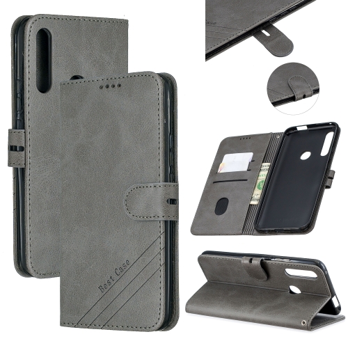 

For Huawei P Smart Z Stitching Style 2-Color Cow Texture Horizontal Flip PU Leather Case with Holder & Card Slot & Lanyard(Gray)