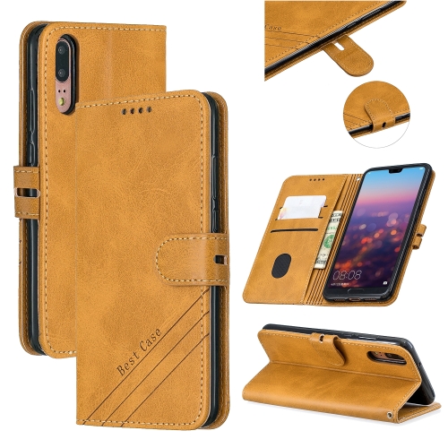 

For Huawei P20 Lite Stitching Style 2-Color Cow Texture Horizontal Flip PU Leather Case with Holder & Card Slot & Lanyard(Yellow)