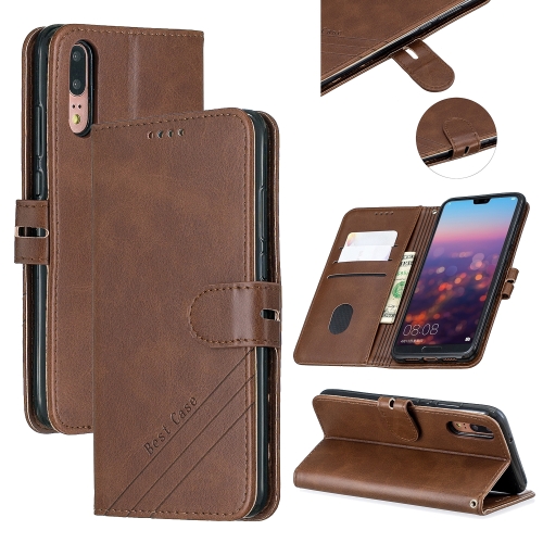 

For Huawei P20 Lite Stitching Style 2-Color Cow Texture Horizontal Flip PU Leather Case with Holder & Card Slot & Lanyard(Brown)