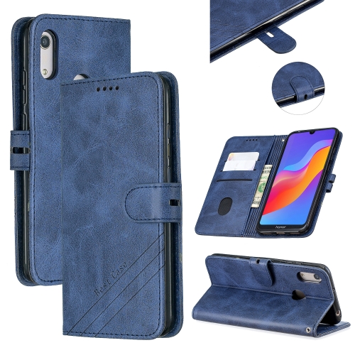 

For Huawei Y7 2019 / Enjoy 9Stitching Style 2-Color Cow Texture Horizontal Flip PU Leather Case with Holder & Card Slot & Lanyard(Blue)