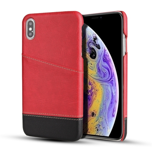 

For iPhone XS Max Retro Litchi Texture Stitching Color Protective Case with Card Slots(Red)