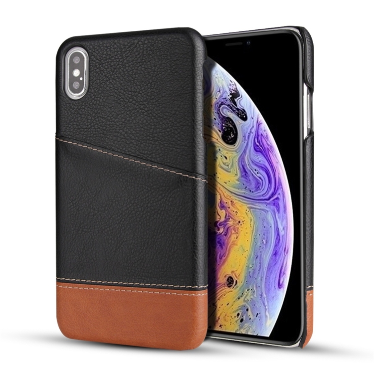 

For iPhone XR Retro Litchi Texture Stitching Color Protective Case with Card Slots(Black)