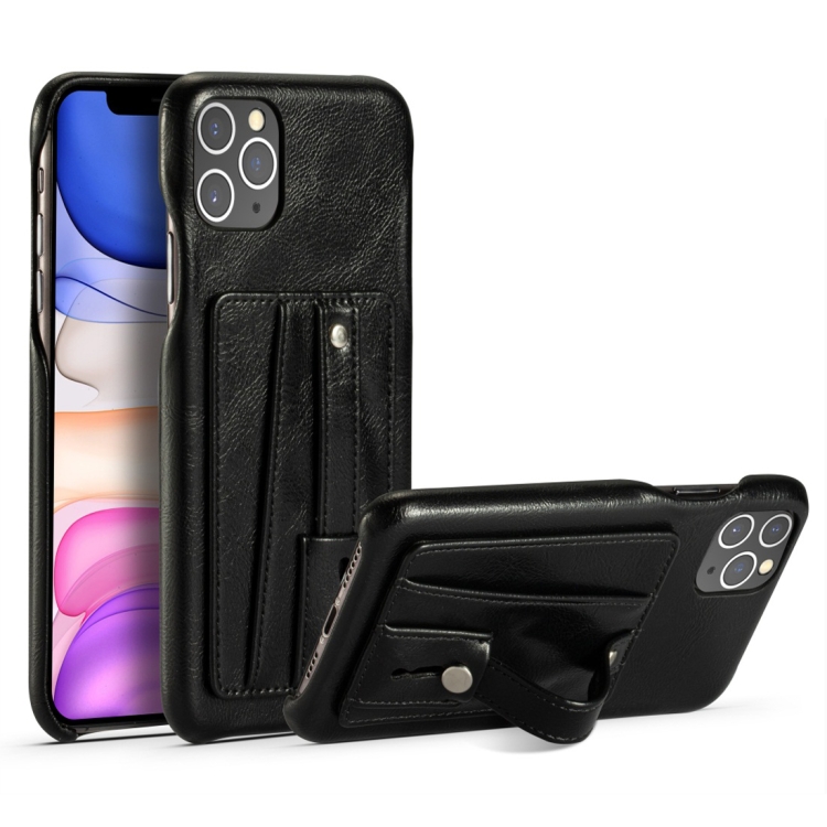 

For iPhone 11 Pro Shockproof PC + PU Protective Case with Holder & Card Slots(Black)