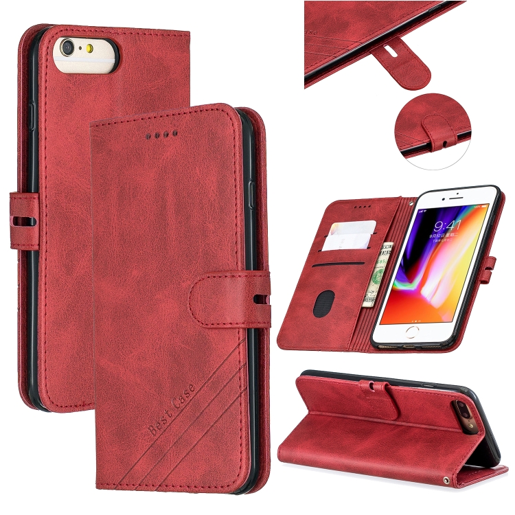 

For iPhone 6 Plus & 6s Plus Stitching Style 2-Color Cow Texture Horizontal Flip PU Leather Case with Holder & Card Slot & Lanyard(Red)