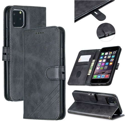 

For iPhone 11 Pro Max Stitching Style 2-Color Cow Texture Horizontal Flip PU Leather Case with Holder & Card Slot & Lanyard(Black)