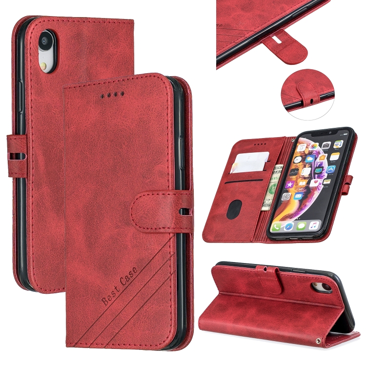 

For iPhone XR SStitching Style 2-Color Cow Texture Horizontal Flip PU Leather Case with Holder & Card Slot & Lanyard(Red)
