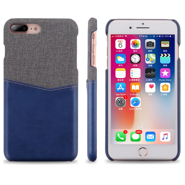 

For iPhone 8 Plus / 7 Plus PC + PU Splicing Case with Card Slots(Blue)