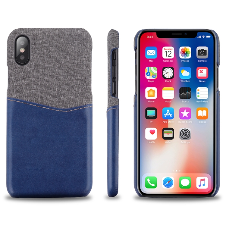 

For iPhone XS / X PC + PU Splicing Case with Card Slots(Blue)