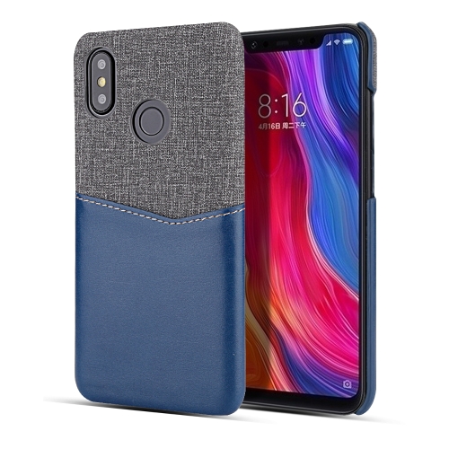 

For Xiaomi Mi 8 PC + PU Splicing Case with Card Slots(Blue)
