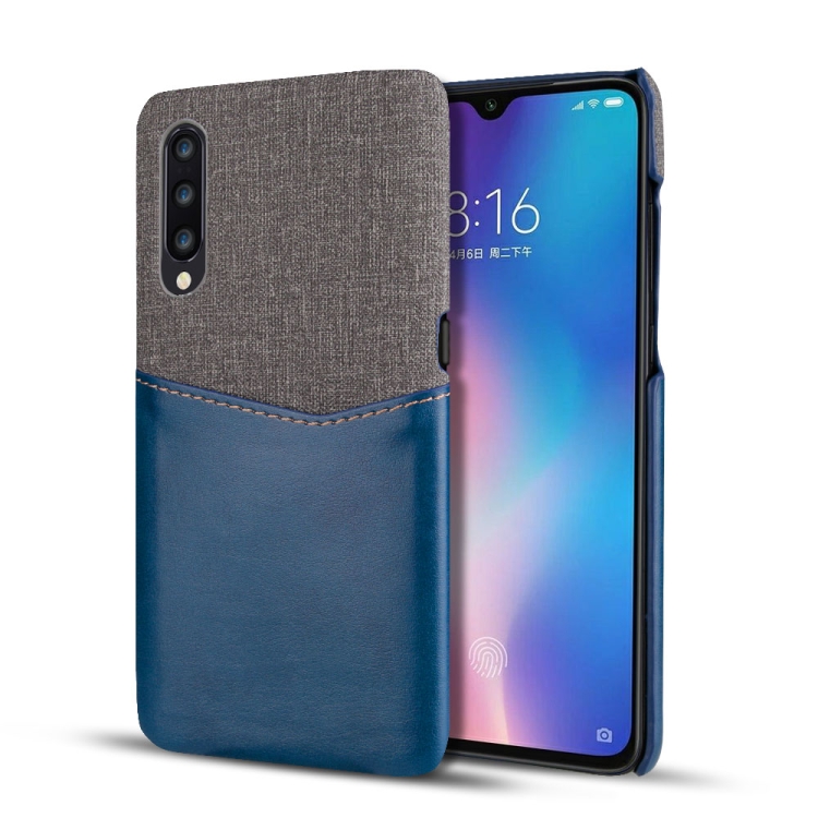 

For Xiaomi Mi 9 PC + PU Splicing Case with Card Slots(Blue)