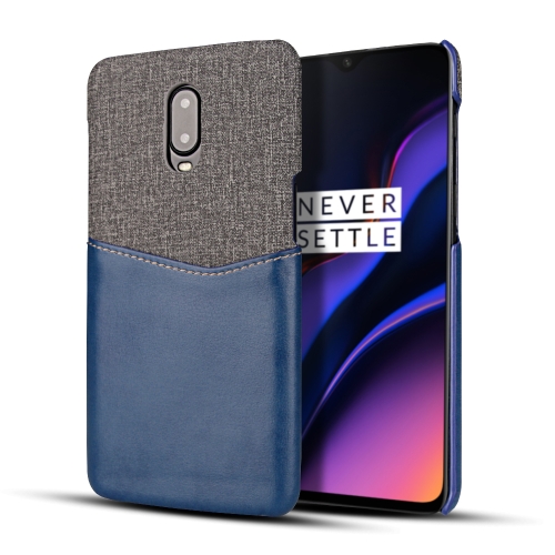 

For OnePlus 6T PC + PU Splicing Case with Card Slots(Blue)