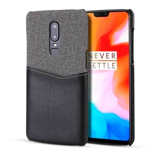 

For OnePlus 6 PC + PU Splicing Case with Card Slots(Black)