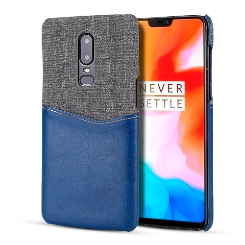 

For OnePlus 6 PC + PU Splicing Case with Card Slots(Blue)