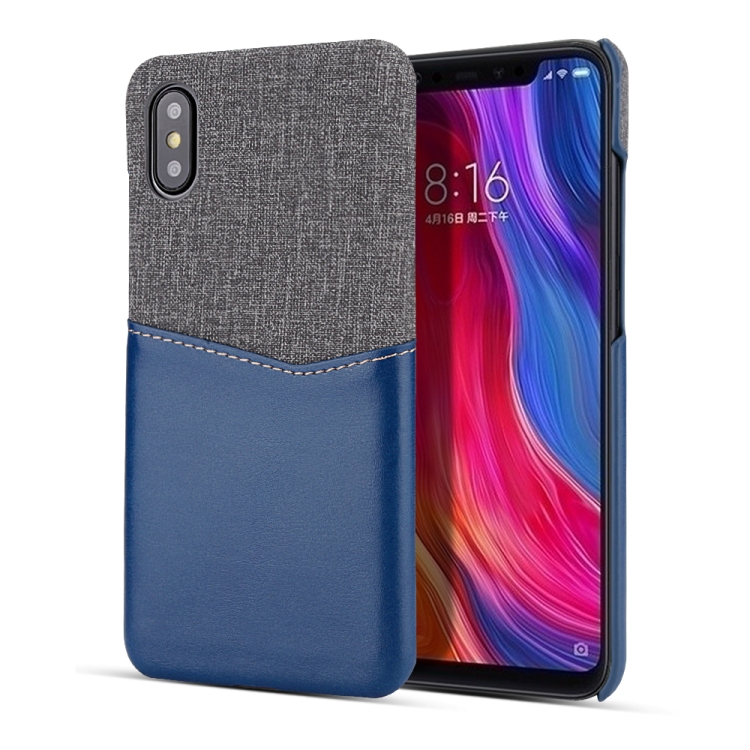 

For Xiaomi Mi 8 Explorer/Mi 8 Pro PC + PU Splicing Case with Card Slots(Blue)