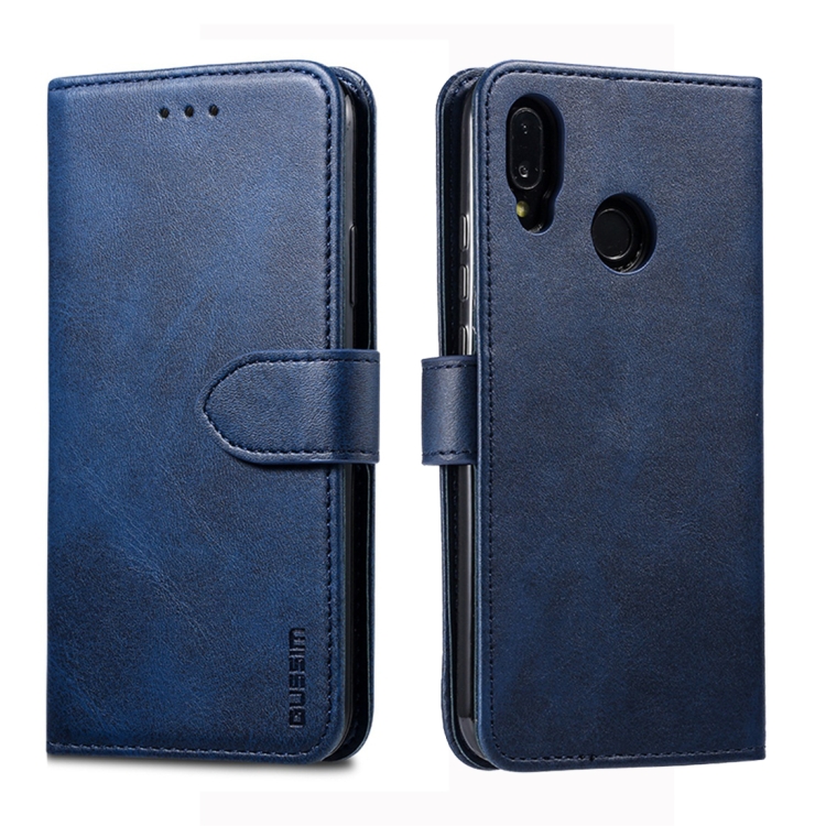 

For Huawei P20 Lite GUSSIM Business Style Horizontal Flip Leather Case with Holder & Card Slots & Wallet(Blue)