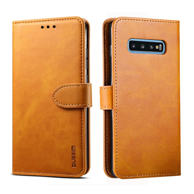 

For Galaxy S10+ GUSSIM Business Style Horizontal Flip Leather Case with Holder & Card Slots & Wallet(Khaki)