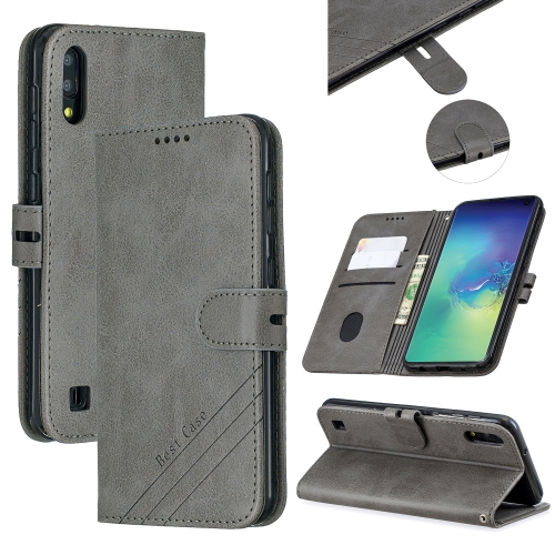 

For Galaxy A10 M10 Matching Color Frosted Texture Horizontal Flip PU Leather Case with Holder & Card Slots & Lanyard(Gray)