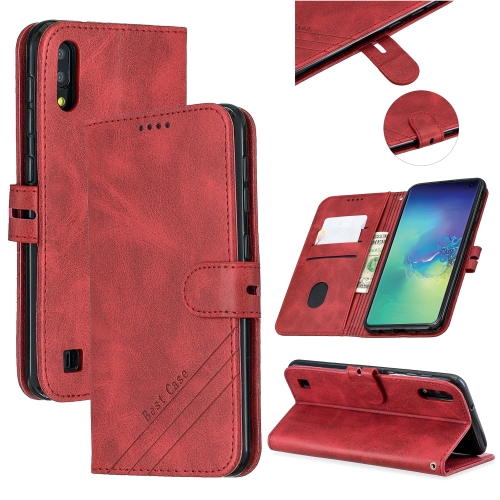 

For Galaxy A10 M10 Matching Color Frosted Texture Horizontal Flip PU Leather Case with Holder & Card Slots & Lanyard(Red)