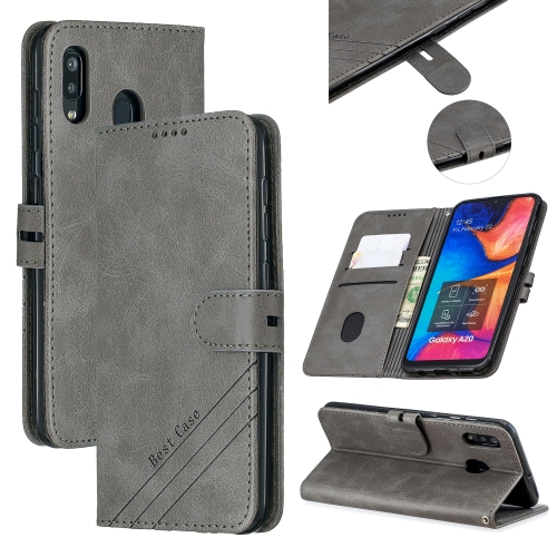 

For Galaxy A20 & A30 Matching Color Frosted Texture Horizontal Flip PU Leather Case with Holder & Card Slots & Lanyard(Gray)