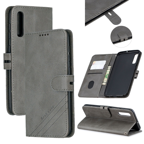 

For Galaxy A50 Matching Color Frosted Texture Horizontal Flip PU Leather Case with Holder & Card Slots & Lanyard(Gray)