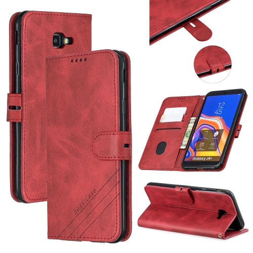 

For Galaxy J4 Plus Matching Color Frosted Texture Horizontal Flip PU Leather Case with Holder & Card Slots & Lanyard(Red)