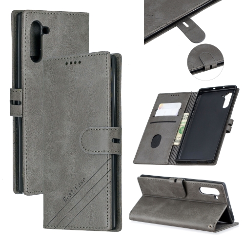 

For Galaxy Note 10 Matching Color Frosted Texture Horizontal Flip PU Leather Case with Holder & Card Slots & Lanyard(Gray)