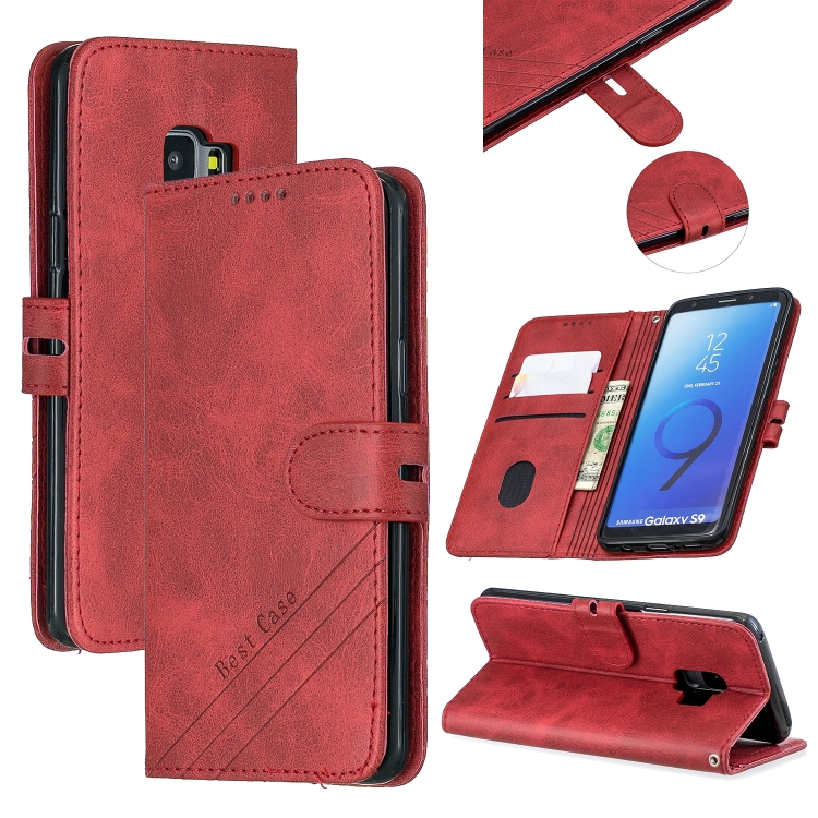 

For Galaxy S9 Matching Color Frosted Texture Horizontal Flip PU Leather Case with Holder & Card Slots & Lanyard(Red)